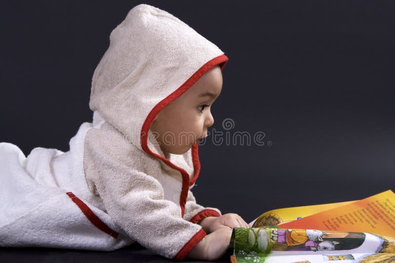 Happy baby on story time