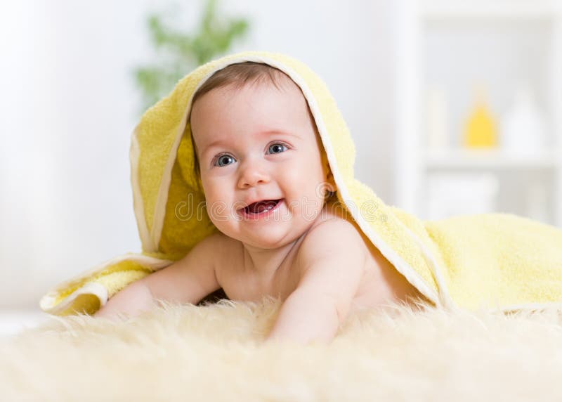 Happy Baby Under Towel Indoor Stock Image - Image of happy, expression ...