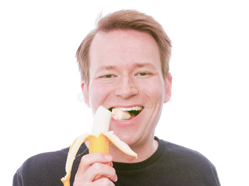 Peeled Banana In White Male Hand Stock Image Image Of Male Palm