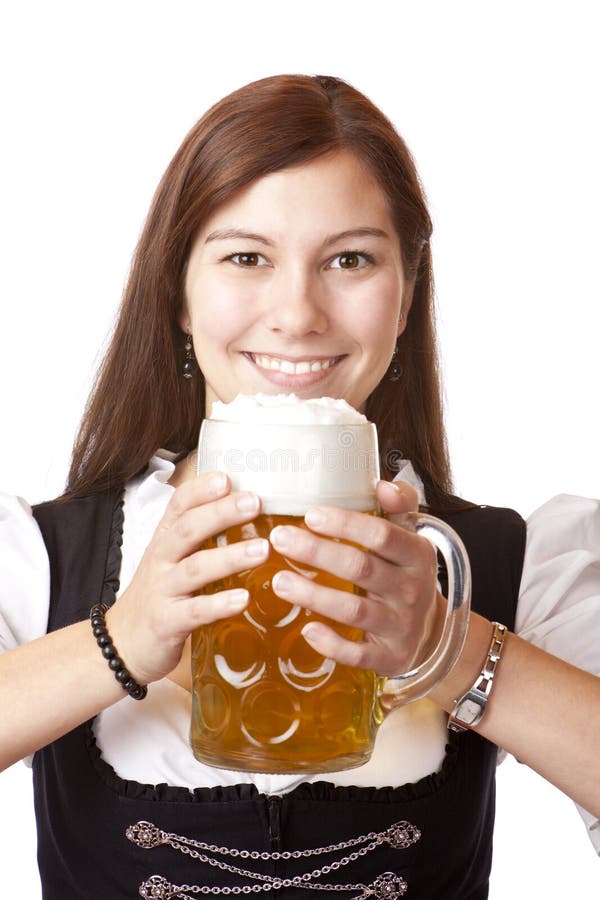 Happy Bavarian Woman With Oktoberfest Beer Stein Stock Image - Image of ...