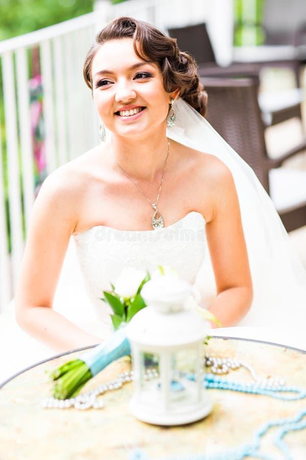 Happy beautiful bride stock photo