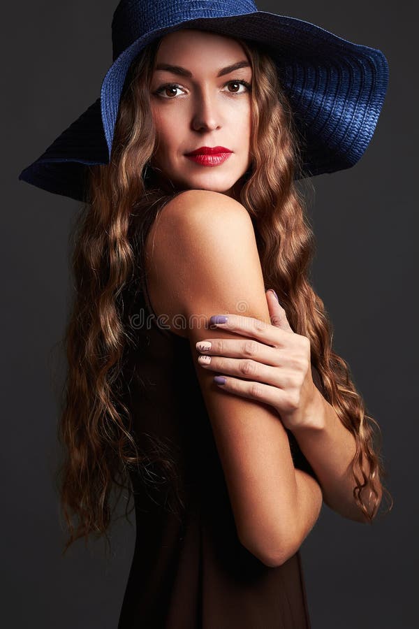 Happy Beautiful woman in hat. fashion beauty smiling girl stock photography Happy Beautiful woman in hat. fashion beauty smiling girl stock photography