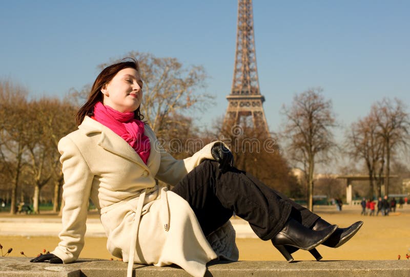 Happy beautiful woman in Paris royalty free stock image Happy beautiful woman in Paris royalty free stock image