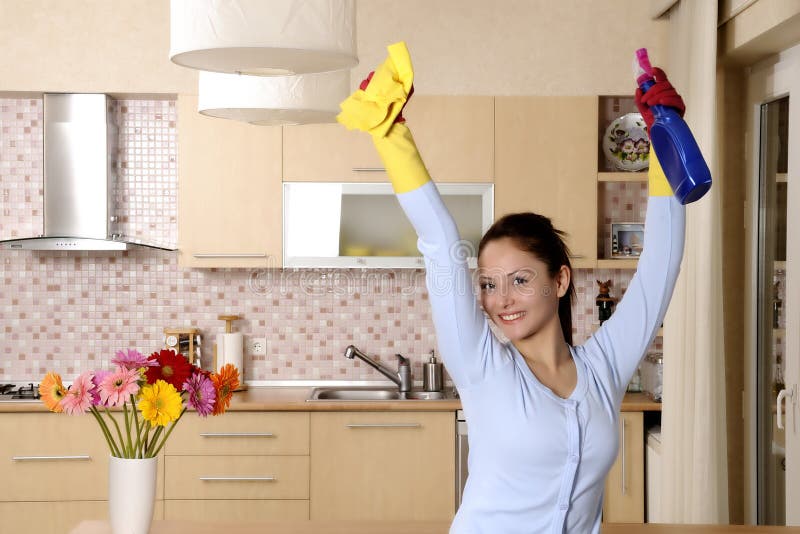 Happy Beautiful Women after Cleaning the House Stock Image Image of