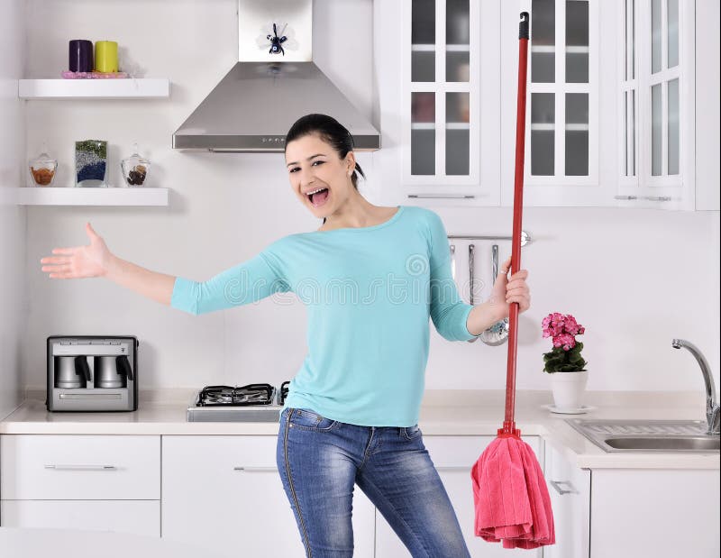 Happy Beautiful Women after Cleaning the House Stock Image - Image of happy, house: 40865643