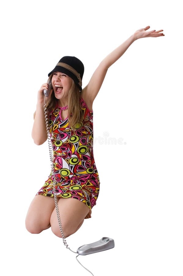 Happy beauty girl talking by phone