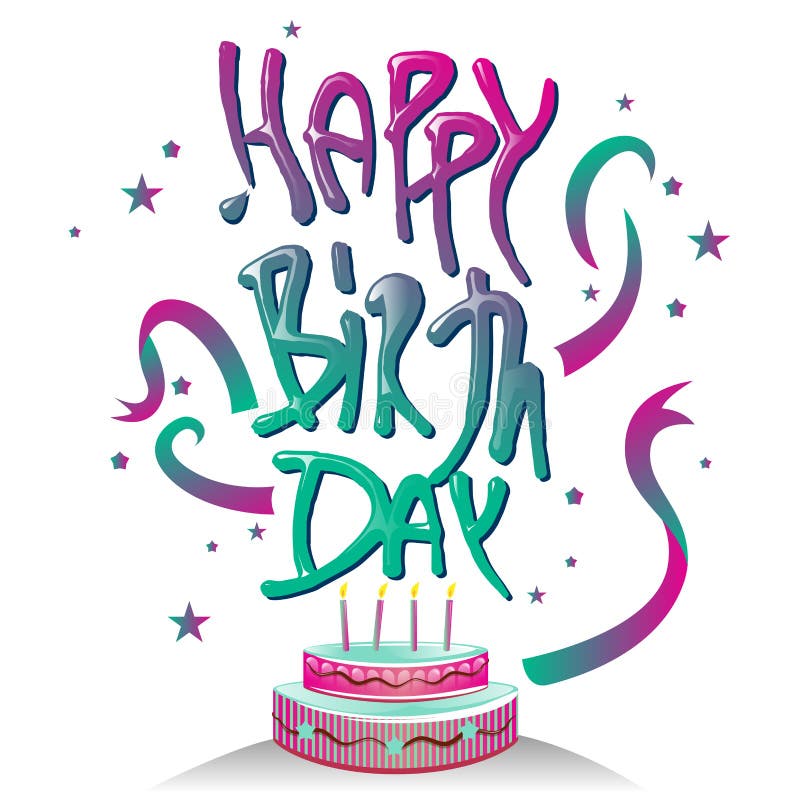 Happy Birth Day Typography Logo-symbol with Cake Design Stock Vector ...