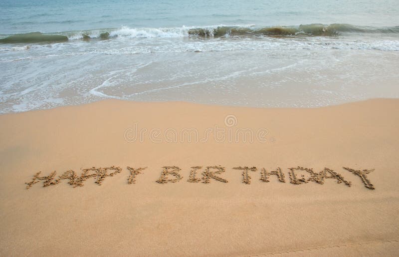 Happy Birthday written in the beach