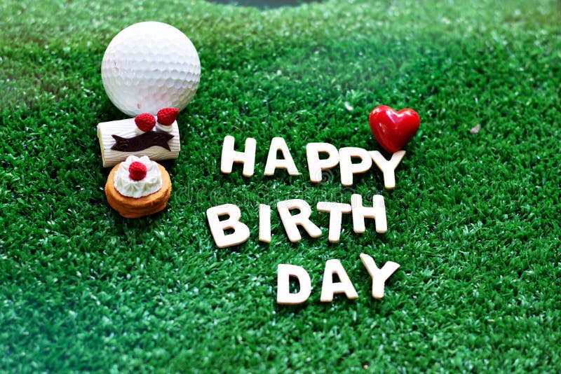Happy birthday alphabet on green grass for golfer birthday.