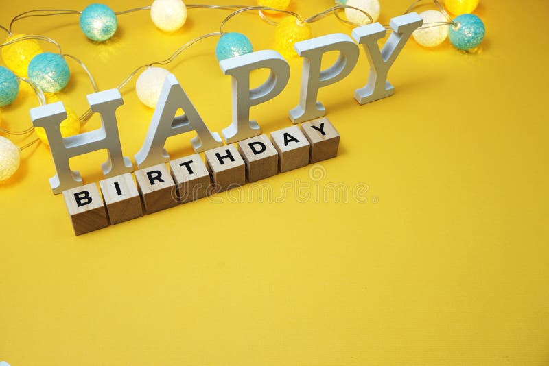 Happy Birthday Alphabet Letter With Led Cotton Balls On Yellow