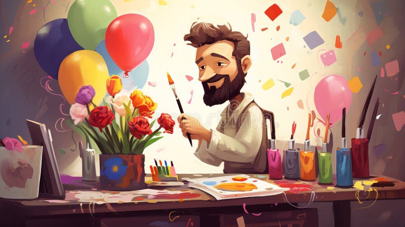 Happy Birthday Artist (painter) Card, Artist (painter) at Work Stock