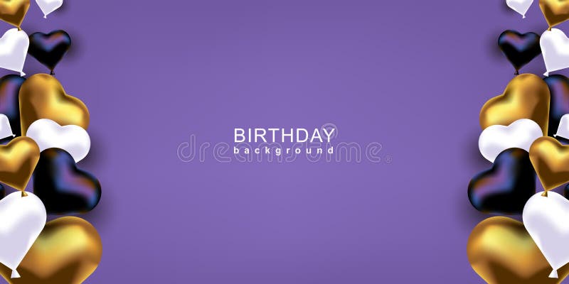 Happy Birthday Background. Gold, Black and White Metalic Balloons Heart  Shape on a Purple Backdrop Stock Illustration - Illustration of gift,  golden: 179296234