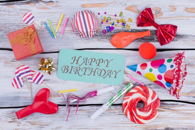 Happy Birthday Background with Party Items. Stock Image - Image of ...