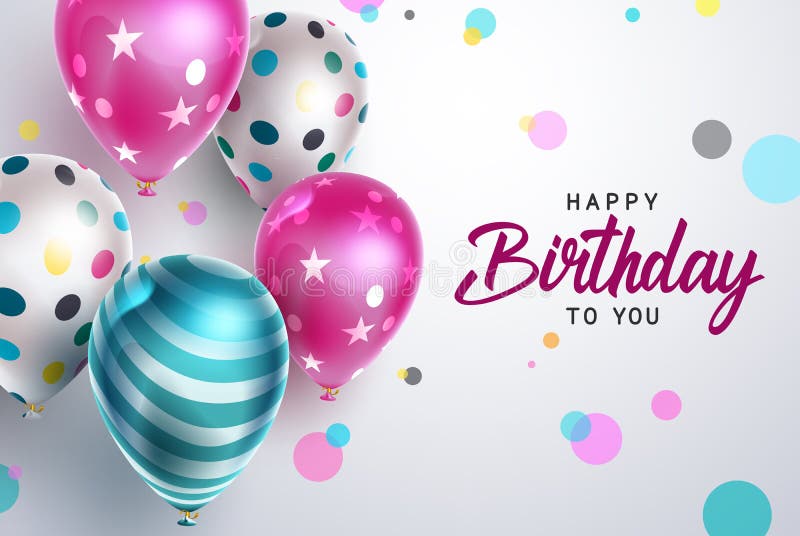 Happy birthday balloons vector design. Happy birthday to you greeting text with colorful floating pattern balloon element. royalty free illustration