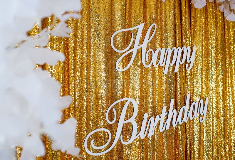 Happy Birthday Banner on Golden Curtain Stock Photo - Image of color, wall:  152705736