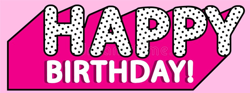 Happy birthday banner text with hot pink shadow themed doll party.