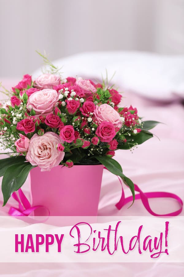 Happy Birthday! Beautiful Bouquet of Flowers in Gift Box Stock Image ...