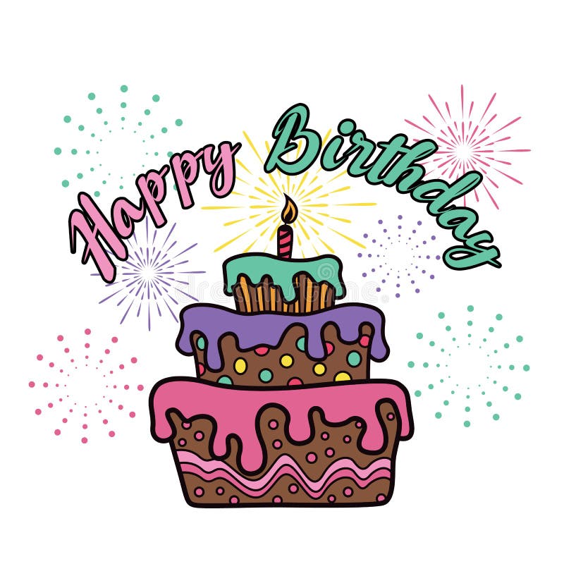 Happy Birthday - Cake and Firework Party Vector Design Stock Vector ...