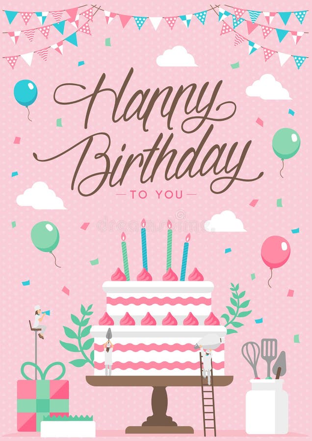 Happy Birthday Birthday Cake Motif Vertical Postcard Template