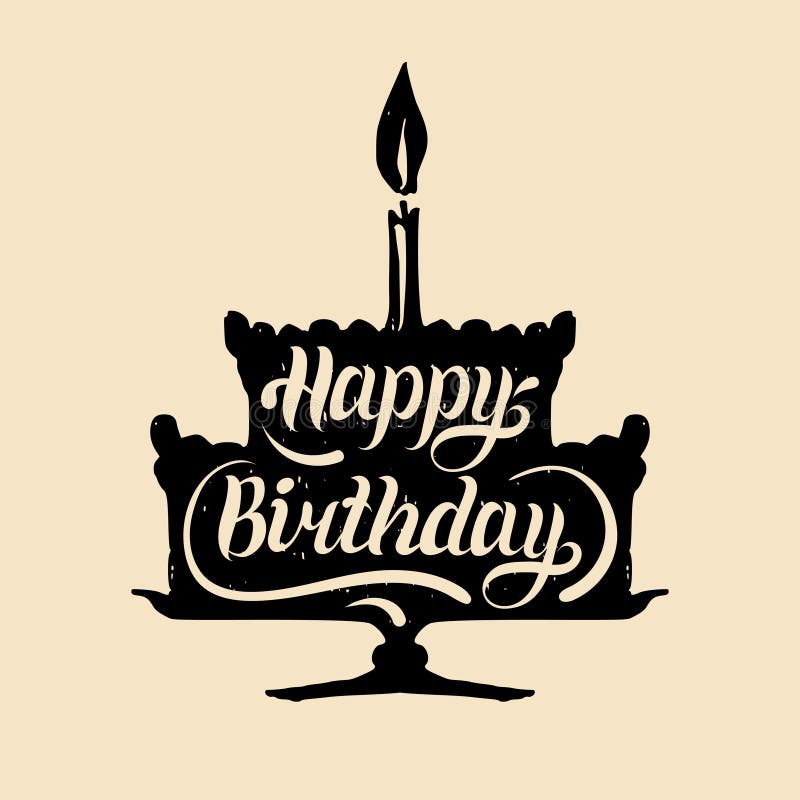 Download Happy Birthday Cake With One Candle. Vector Hand Lettering ...