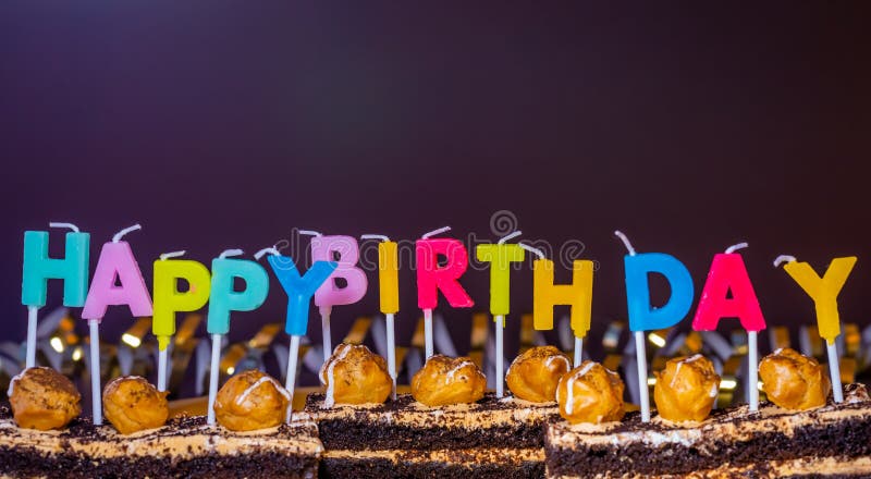 Happy Birthday - Candles on Brownies on a Brown Background Stock Image -  Image of party, color: 179196457