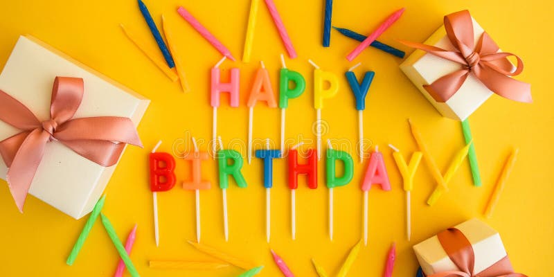 Happy Birthday Candles On Yellow Background. Bright Color Wallpaper ...