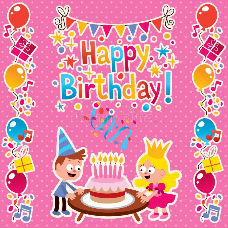 Happy Birthday pink card. stock vector. Illustration of gift - 23300105