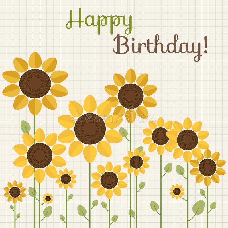 Happy Birthday Card with Abstract Sunflowers Stock Vector Illustration of anniversary
