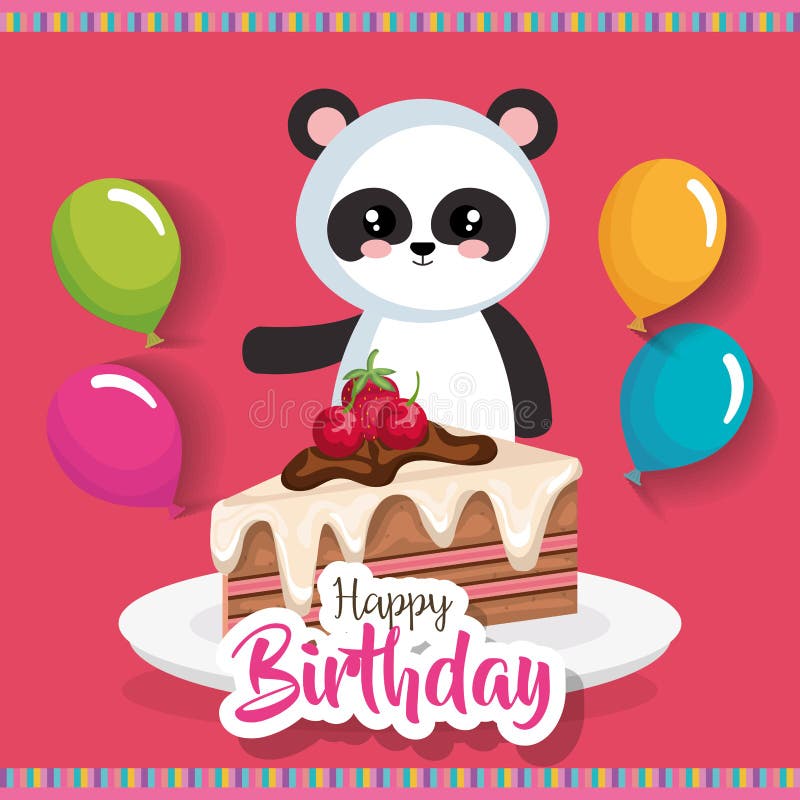 Download Happy Birthday Card With Bear Panda Stock Vector ...