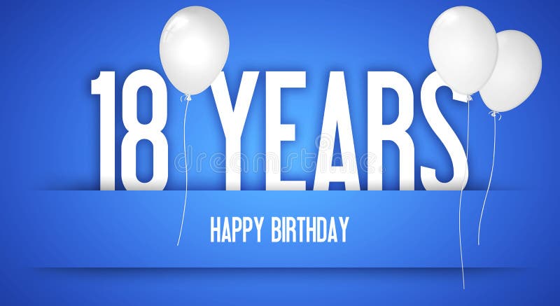 Happy Birthday Card - Boy With White Balloons - 18 Years Greeting Postcard - Illustration Anniversary Banner Ribbon royalty free illustration Happy Birthday Card - Boy With White Balloons - 18 Years Greeting Postcard - Illustration Anniversary Banner Ribbon royalty free illustration