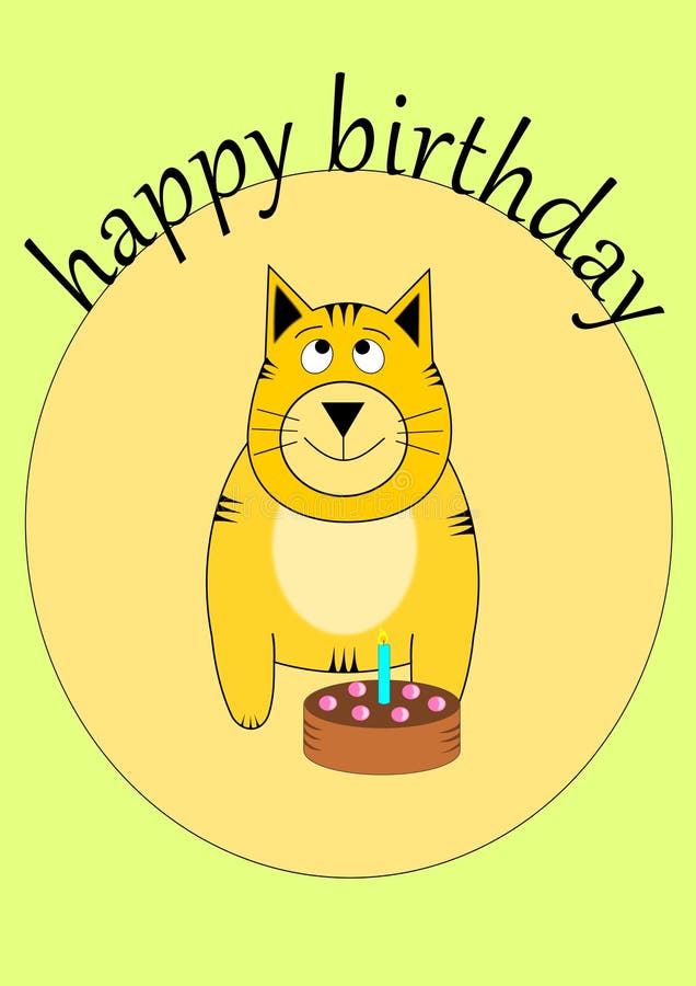 Happy Birthday Card with Cat. Stock Illustration - Illustration of card
