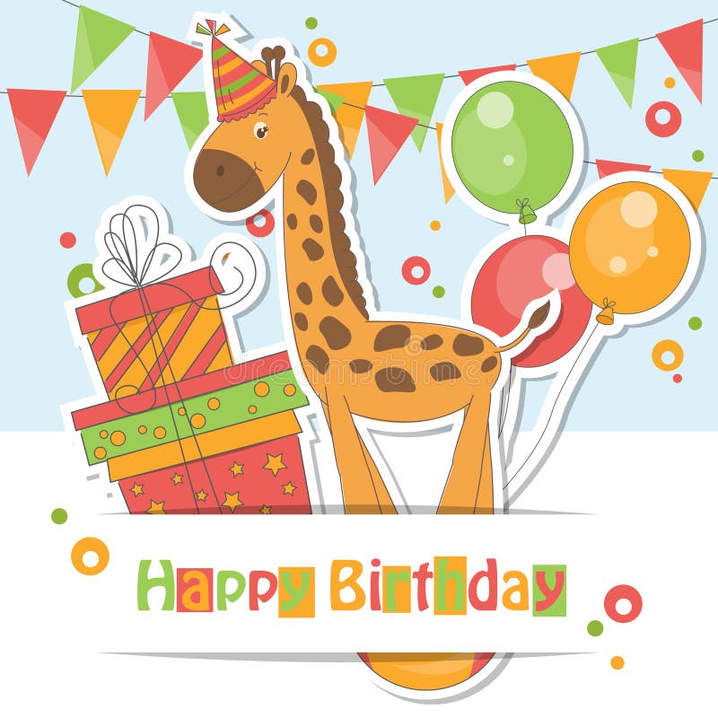 Baby Giraffe Birthday stock illustration. Illustration of sign - 13335917