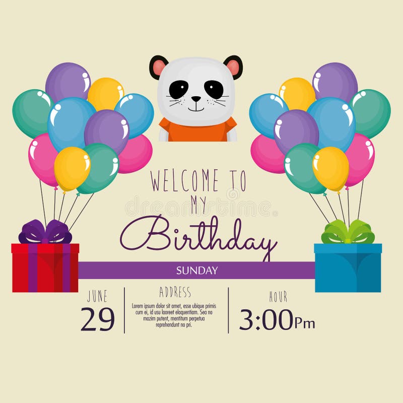 Happy birthday card with cute bear panda stock illustration Happy birthday card with cute bear panda stock illustration