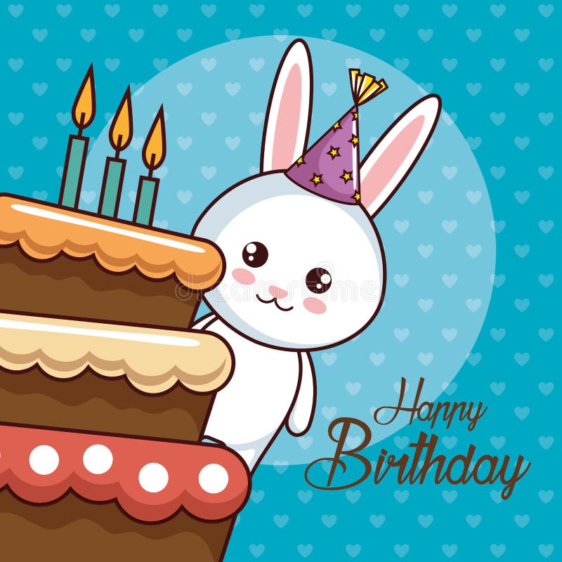 Happy Birthday Card with Cute Rabbit Stock Vector - Illustration of ...