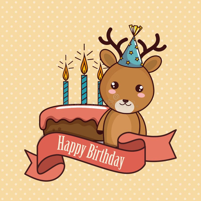 Happy Birthday Card with Cute Reindeer Stock Vector - Illustration of ...