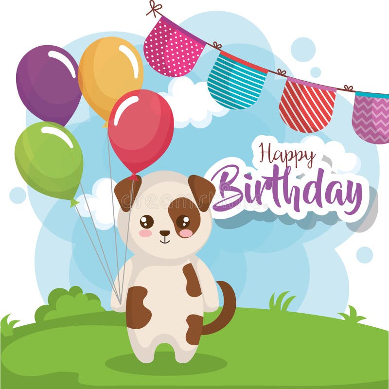 Happy Birthday Card with Dog Stock Vector - Illustration of graphic ...