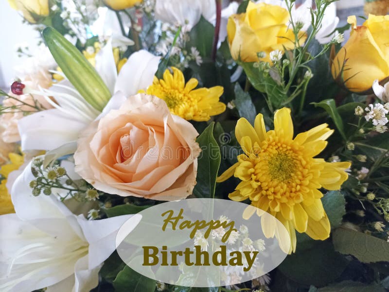 Happy Birthday card with flowers bouquet background. Birthday cards with text on floral backgrounds. Happy birthday bouquet flowers.