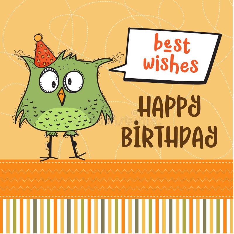 Happy Birthday Card with Funny Doodle Bird Stock Vector - Illustration ...