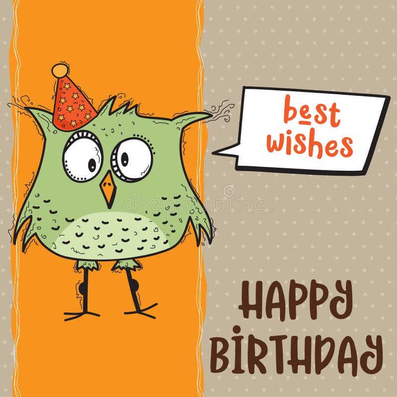 Happy Birthday Card With Funny Doodle Bird Stock Vector - Illustration ...