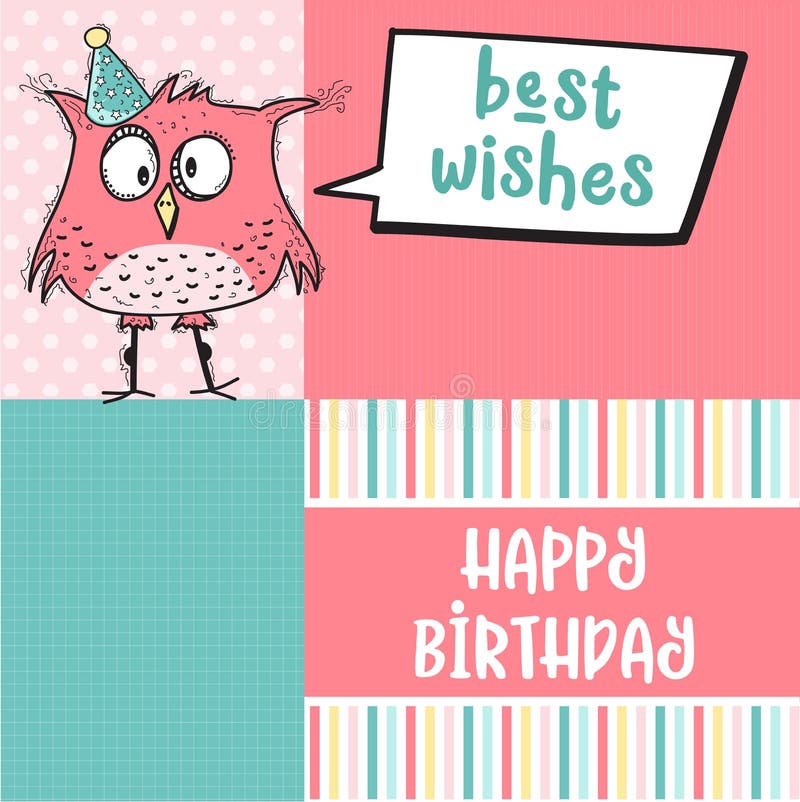 Happy Birthday Card with Funny Doodle Bird Stock Vector - Illustration ...