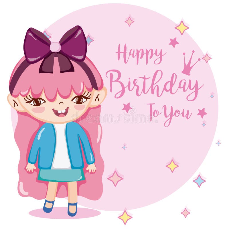 Happy birthday card stock vector. Illustration of girl - 125110813