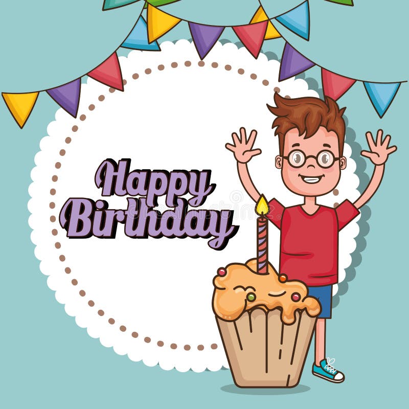 Happy Birthday Card with Little Boy Stock Vector - Illustration of ...