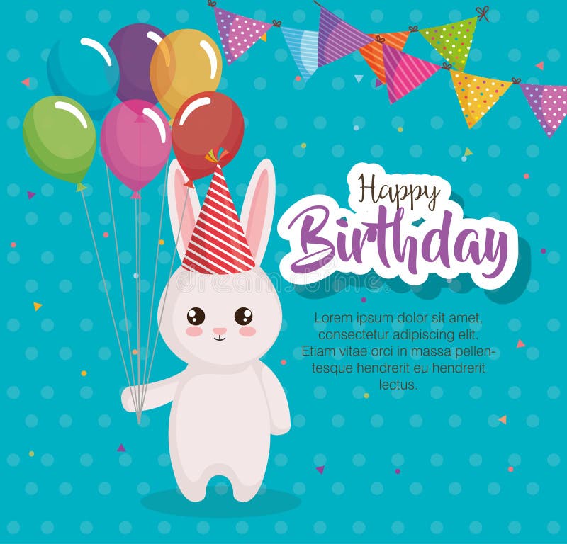 Happy Birthday Cheerful Rabbit Stock Illustration - Illustration of ...