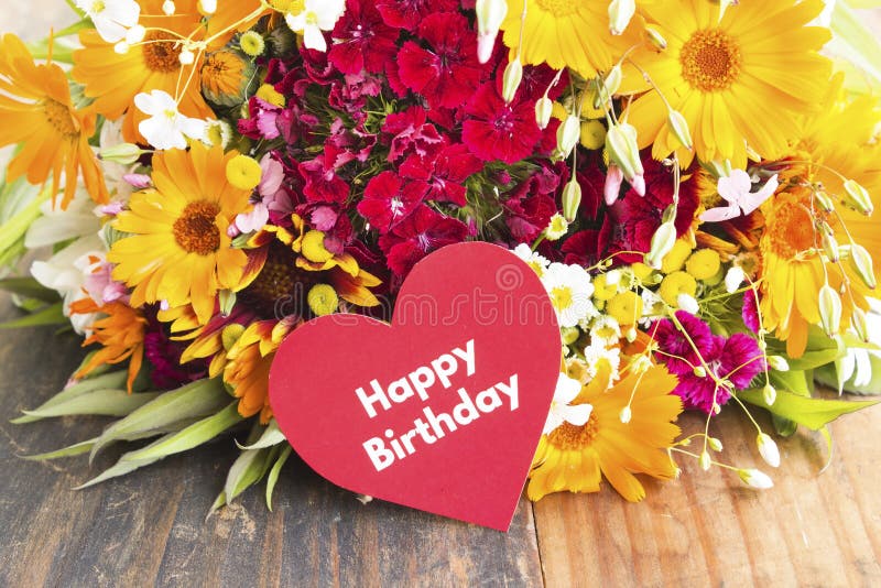 Happy Birthday Card with Spring Flowers .