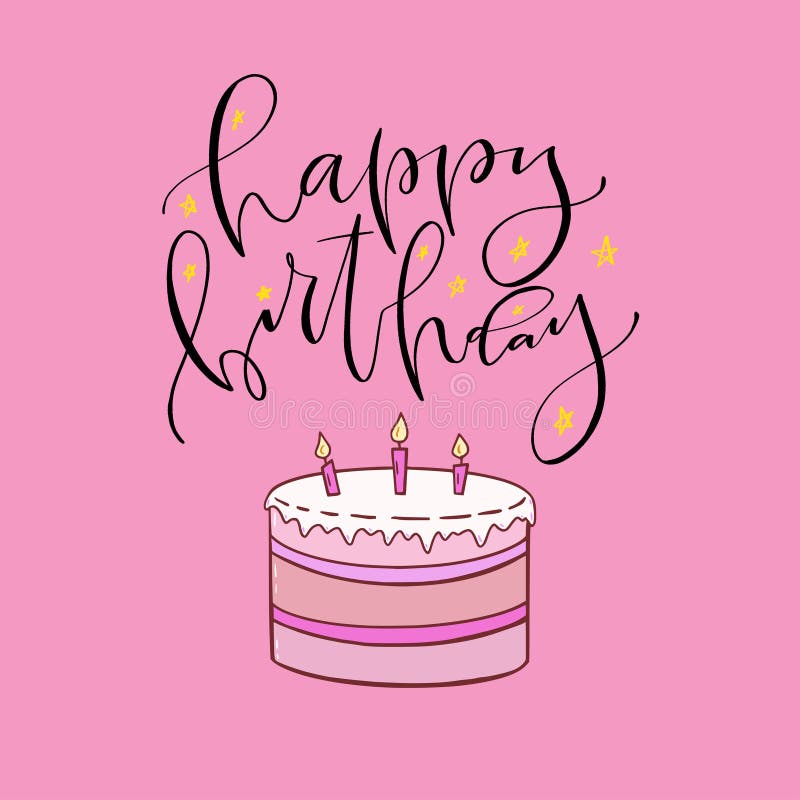 Happy Birthday Card with Sweet Cake. Printable Design on Pink ...