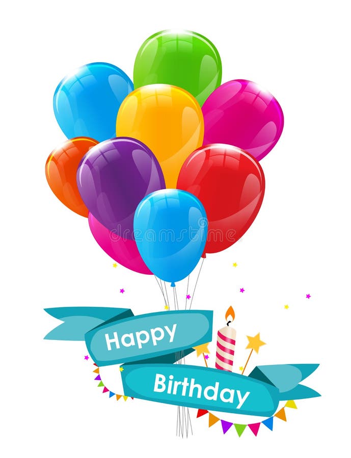 Happy Birthday Card Template with Balloons, Ribbon and Candle Vector Illustration stock illustration Happy Birthday Card Template with Balloons, Ribbon and Candle Vector Illustration stock illustration