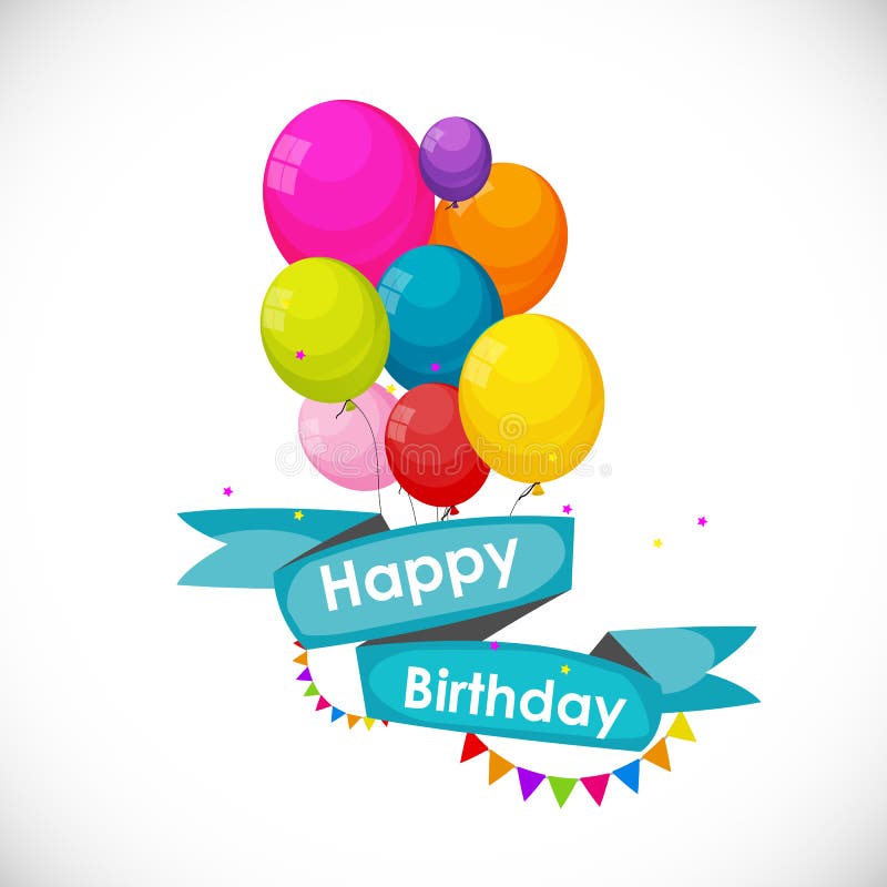 Happy Birthday Card Template with Balloons Vector Illustration Stock ...