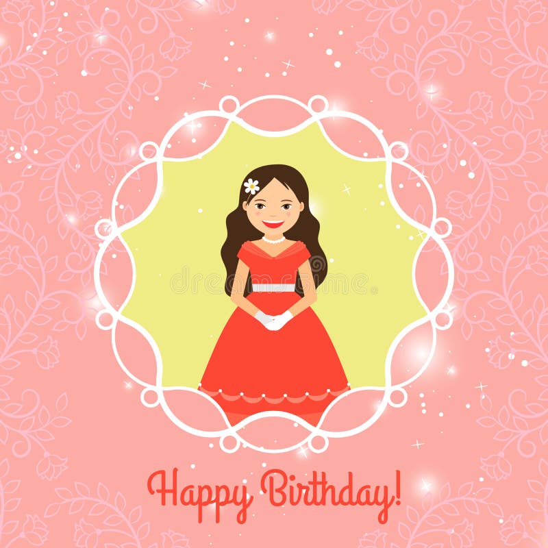 Happy Birthday Card Template With Princess Stock Vector Happy Birthday Card Template With Princess Stock Vector