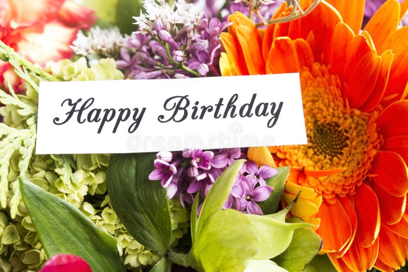 Happy Birthday Card with Bouquet of Spring Flowers. Happy Birthday Card with Bouquet of Spring Flowers.