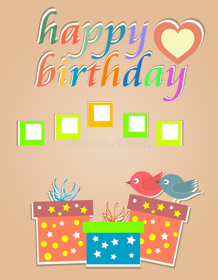 Happy birthday cards with cute birds and gift box